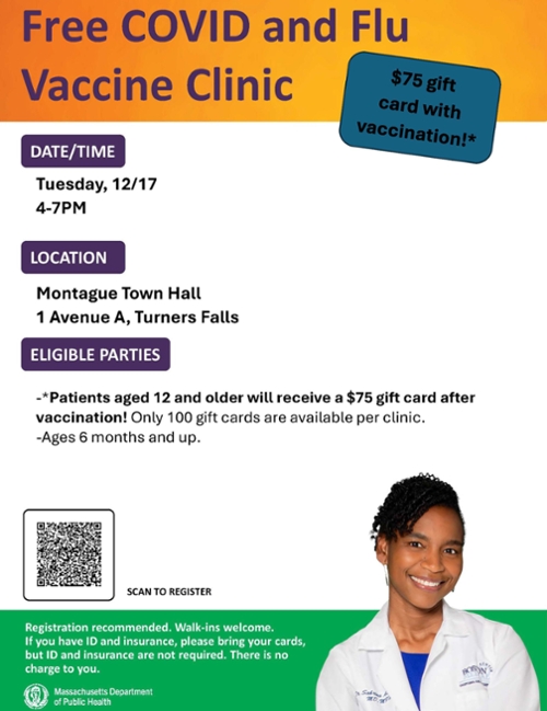 COVID/Flu Vaccination Clinic December 17th at Town Hall